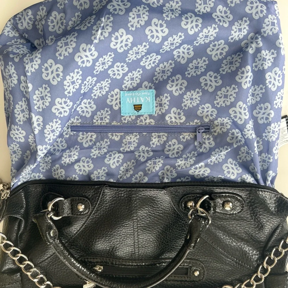 Kathy Van Zealand Y2K Black Studded Gem-Embellished vegan leather Satchel - Picture 12 of 15